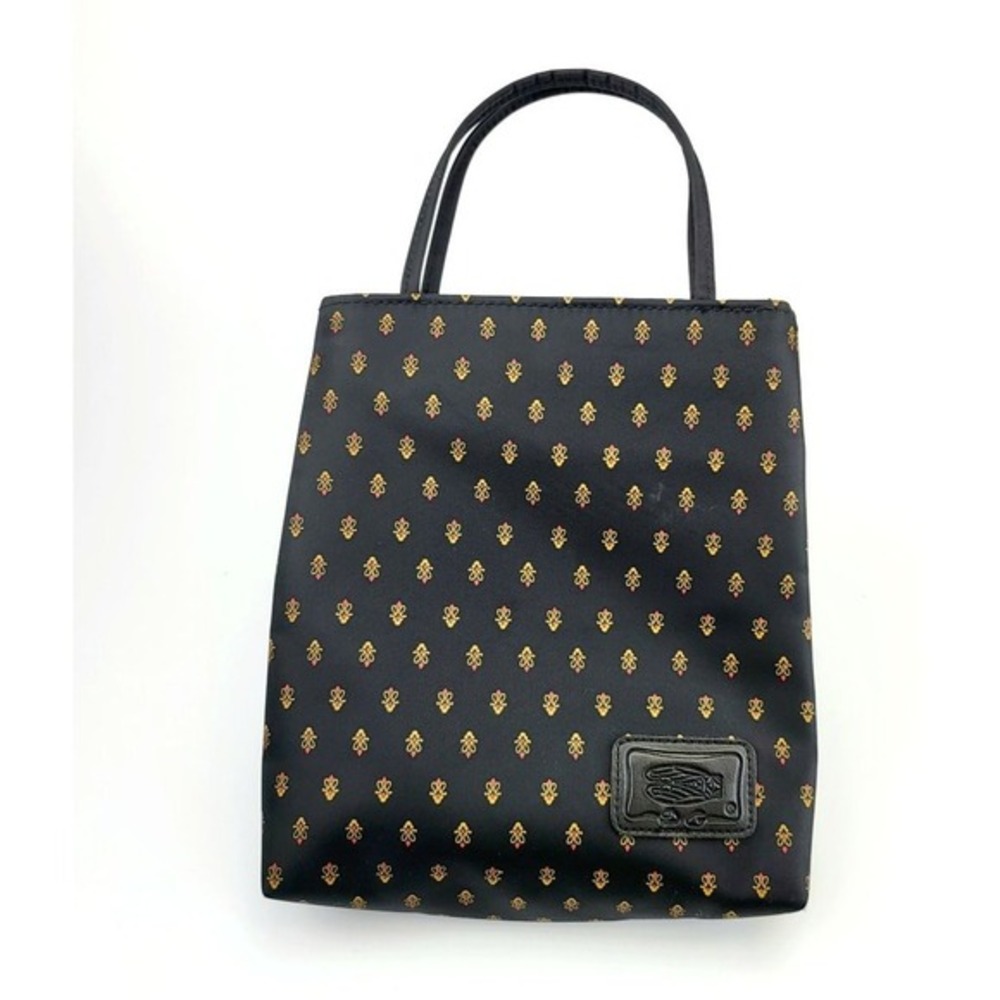 Black Shopper Tote Bag Womens Floral Allover‎ Logo Patch Boho Purse Grocer